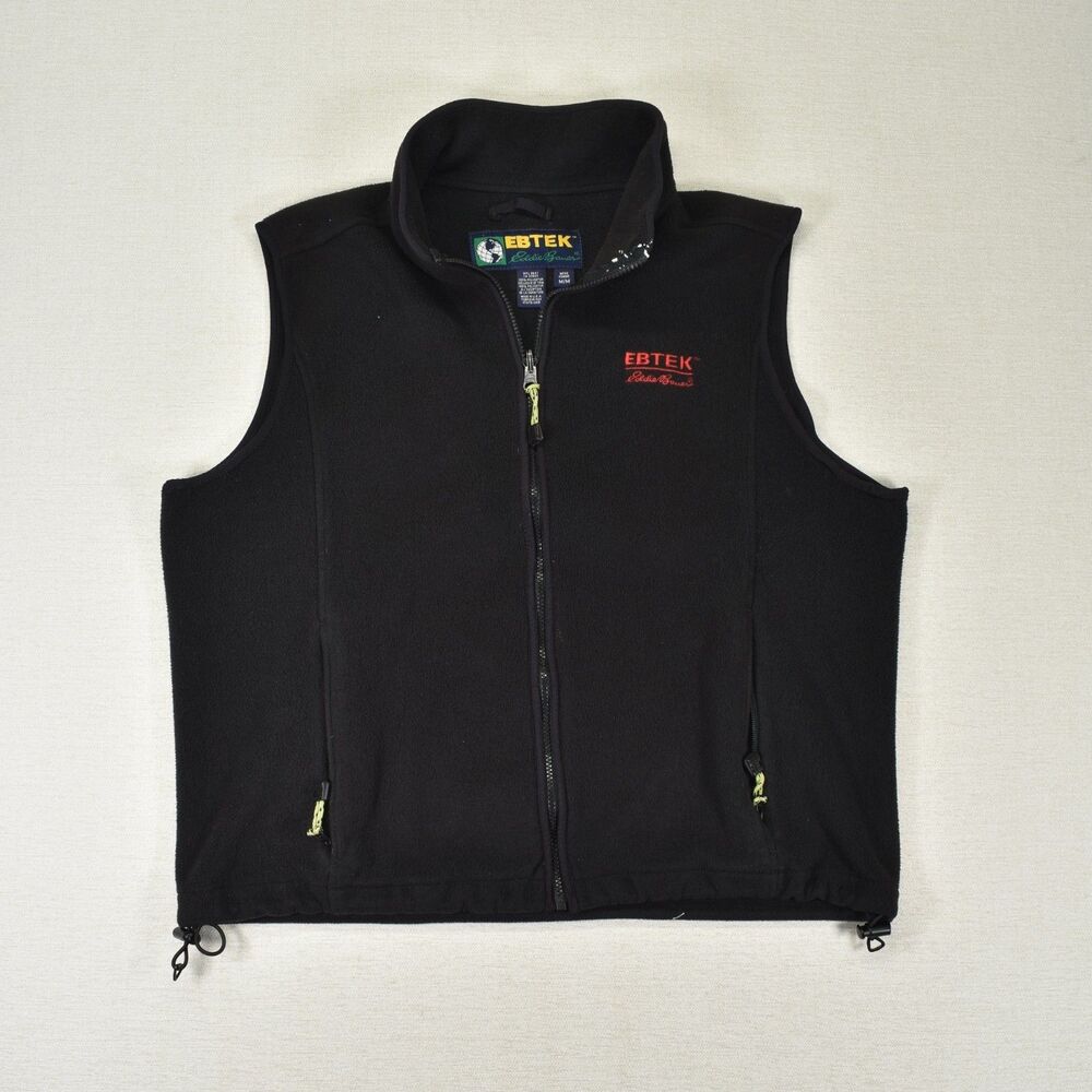 Vintage 90s Eddie Bauer Black Red Ebtek Full Zip Fleece Vest Mens M USA Made